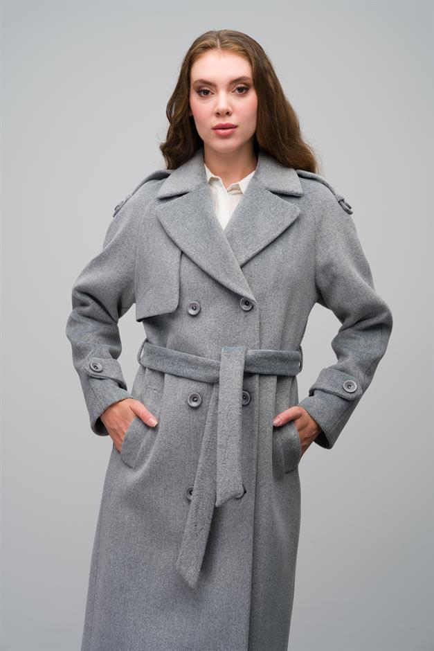 Raglan Sleeve Double Breasted Coat with Epaulette and Cape Detail A.GRI 3045
