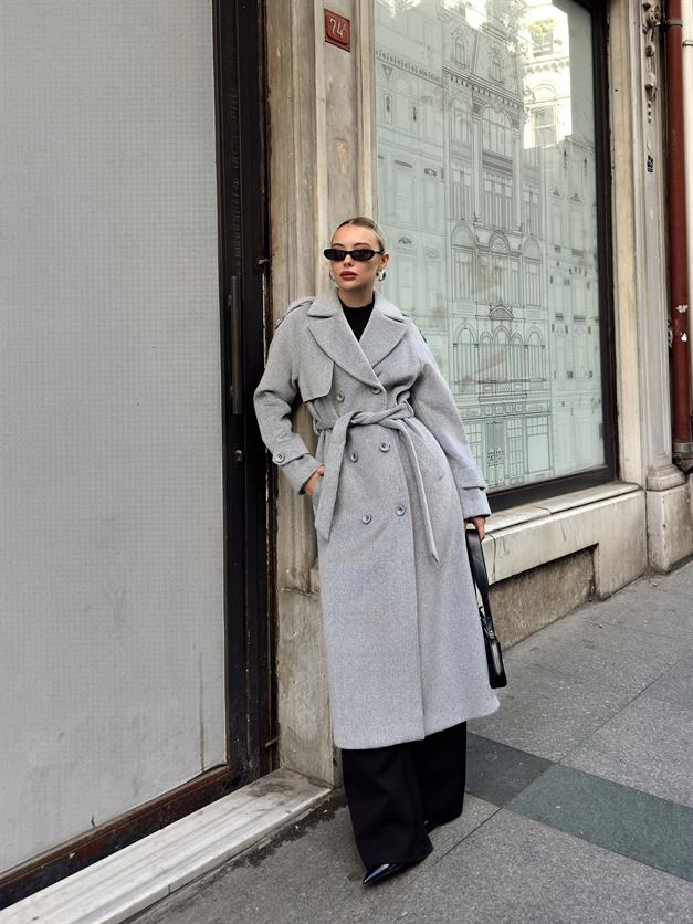 Raglan Sleeve Double Breasted Coat with Epaulette and Cape Detail A.GRI 3045