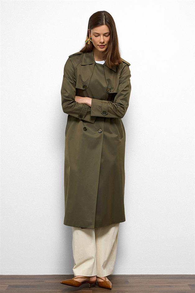 Raglan Sleeve Water Repellent Trench Coat with Epaulette and Cape Details A.HAKİ 6766