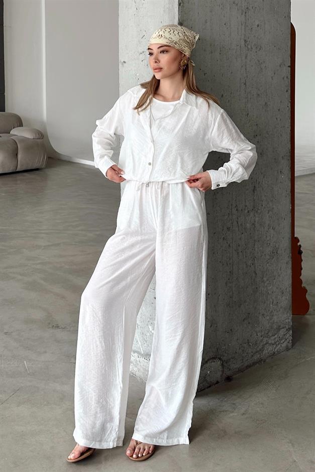 Chrush Short Shirt with Tank Top and Necklace Accessory WHITE 9353