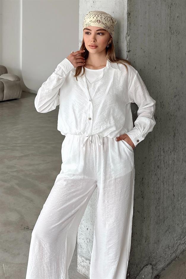 Chrush Short Shirt with Tank Top and Necklace Accessory WHITE 9353