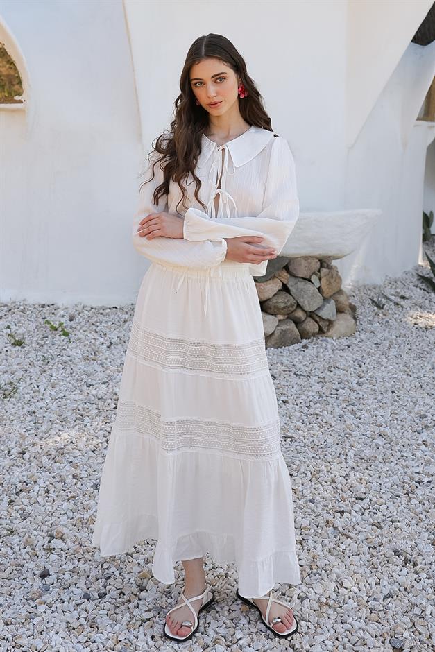 Crop Shirt with Lace Detail WHITE 9314