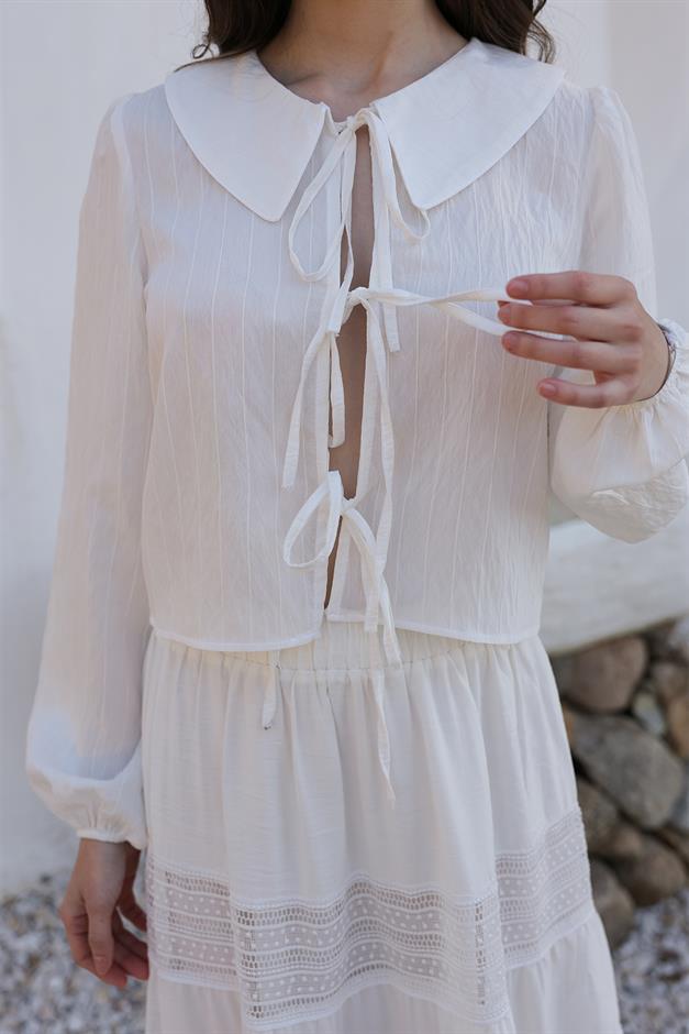 Crop Shirt with Lace Detail WHITE 9314