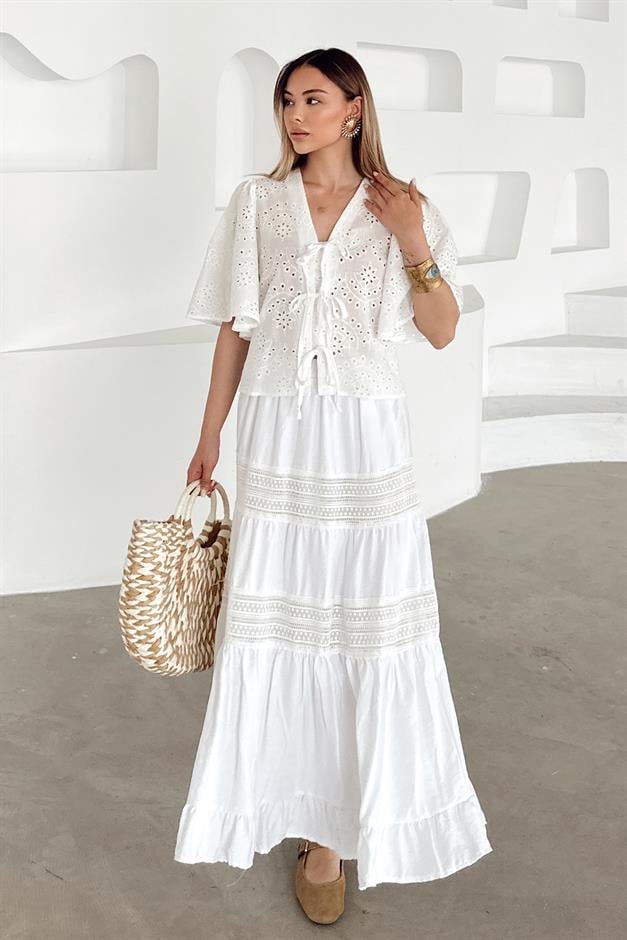 Lace Detailed Crop Guipure Shirt WHITE 9352