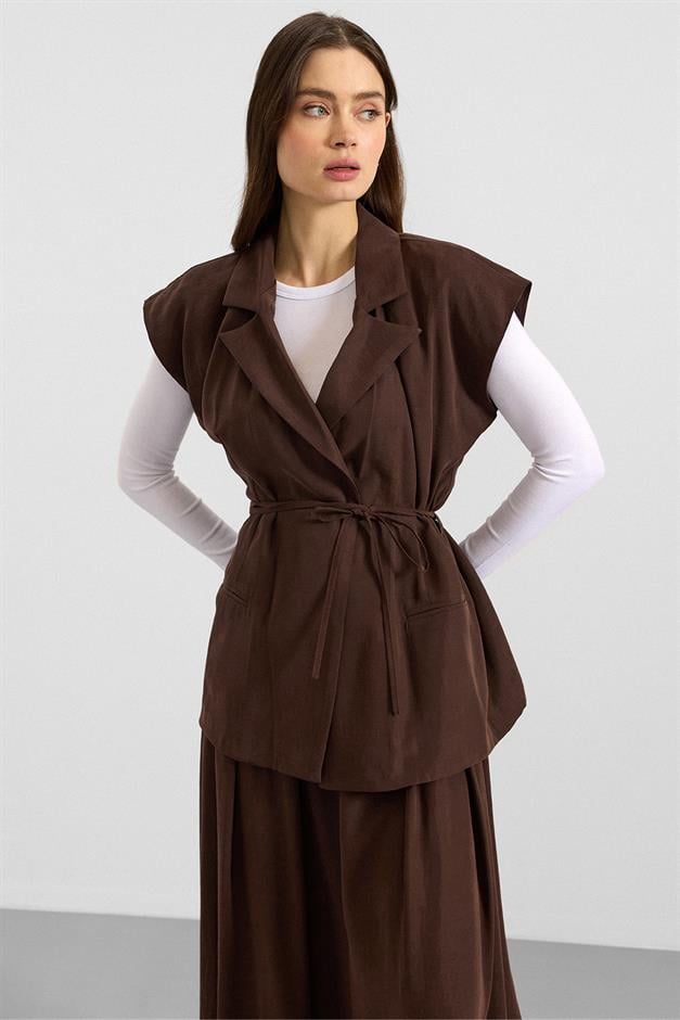 Bağcık Kapamalı Modal Yelek KAHVE 8286