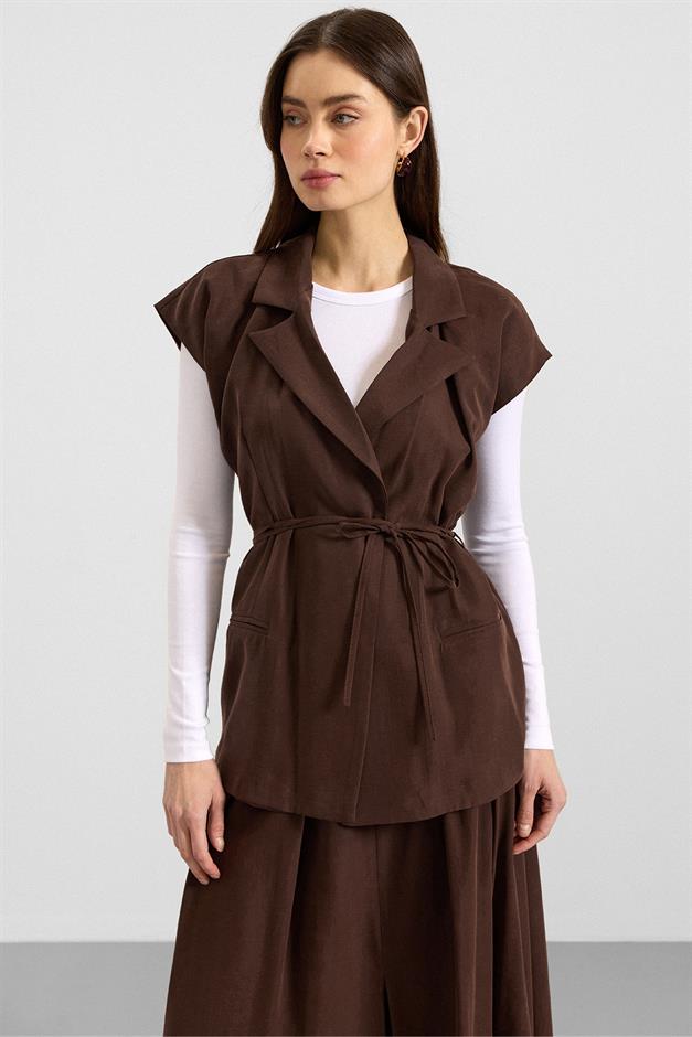 Bağcık Kapamalı Modal Yelek KAHVE 8286