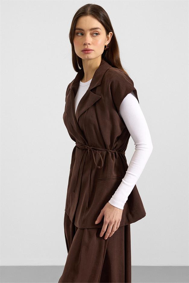 Bağcık Kapamalı Modal Yelek KAHVE 8286