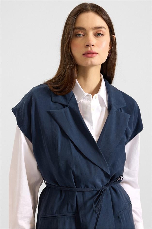 Bağcık Kapamalı Modal Yelek LACİVERT 8286