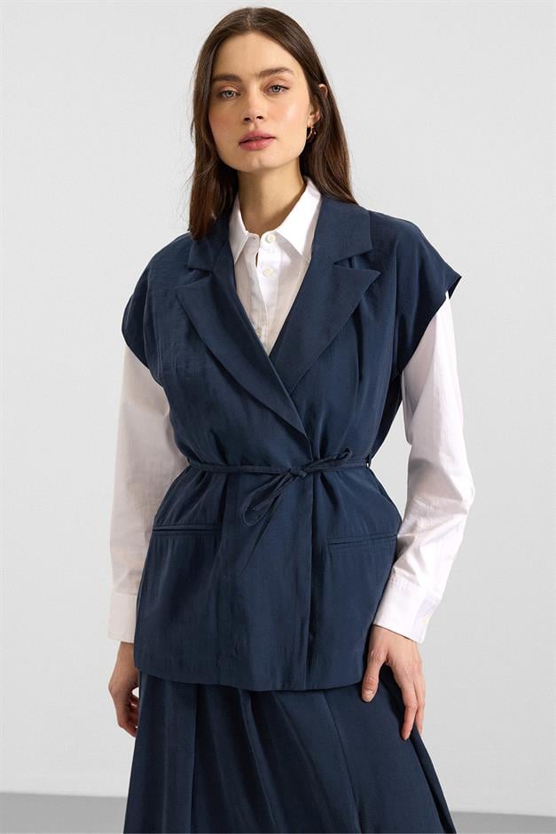 Bağcık Kapamalı Modal Yelek LACİVERT 8286