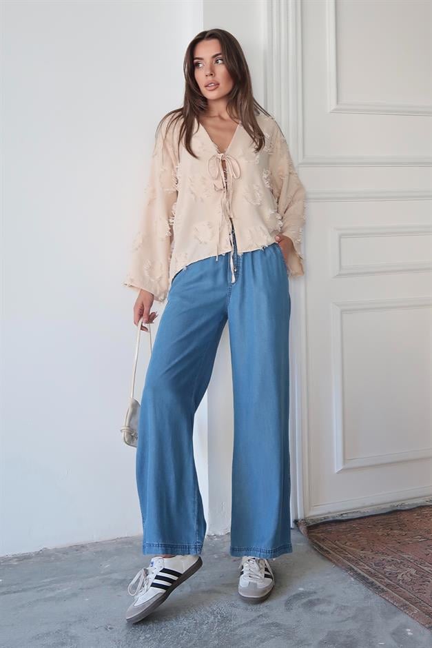 Lace-Up Tassel Patterned Shirt IVORY 9360