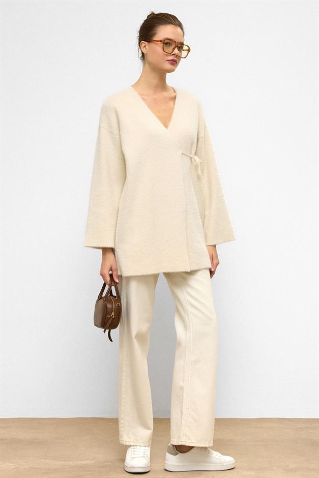 Soft Knit Cardigan with Lace Closure IVORY 8269