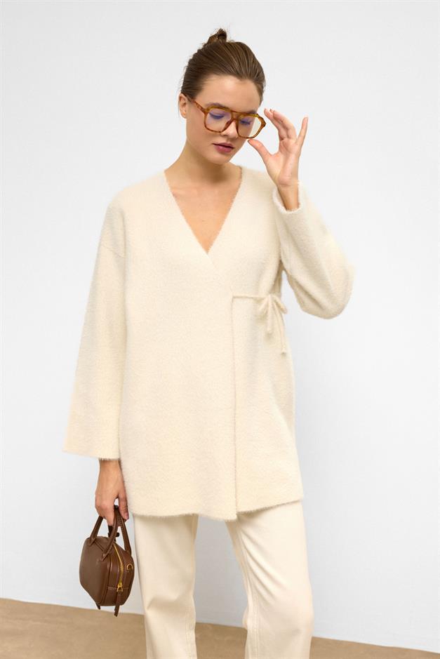 Soft Knit Cardigan with Lace Closure IVORY 8269
