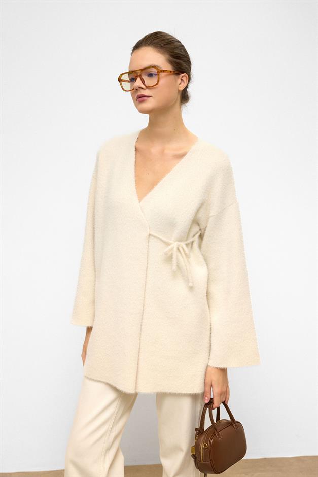 Soft Knit Cardigan with Lace Closure IVORY 8269