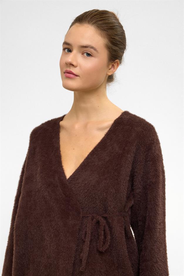 Soft Knit Cardigan with Lace Closure COFFEE 8269