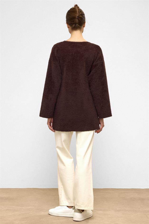 Soft Knit Cardigan with Lace Closure COFFEE 8269