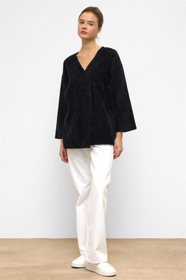 Soft Knit Cardigan with Lace Closure BLACK 8269