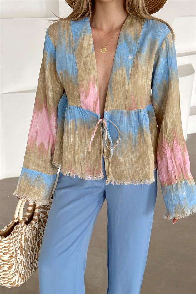 Batik Pattern Tassel Detailed Lace-Up Shirt HORNS 9358