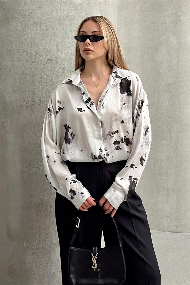 Batik Patterned Casual Shirt STONE 9319