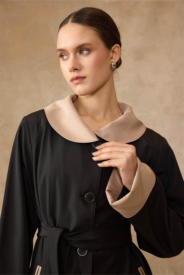 Bebe Yaka Garni Detaylı Reglan Kol Büyük Beden Bondıng Kap SİYAH 4310