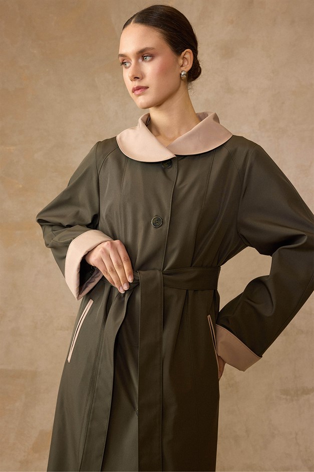 Bebe Yaka Garni Detaylı Reglan Kol Büyük Beden Bondıng Kap KOYU HAKİ 4310