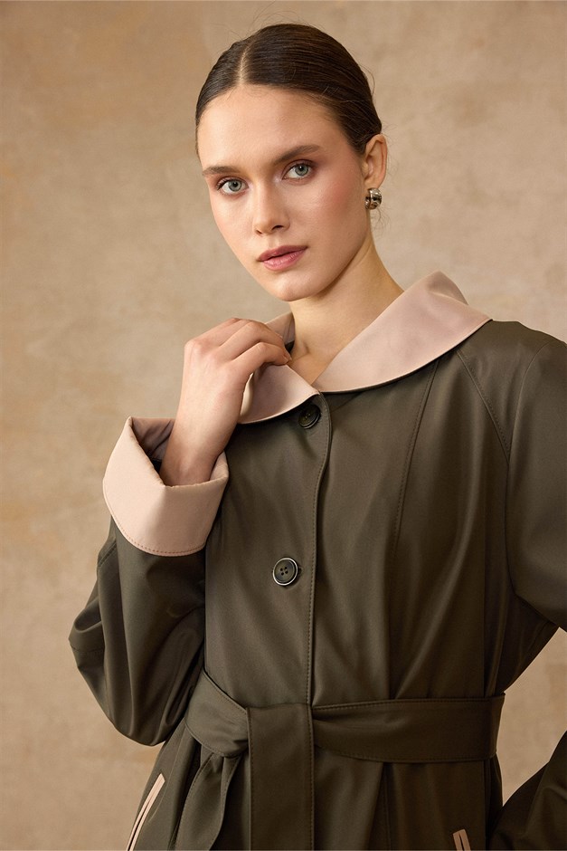 Bebe Yaka Garni Detaylı Reglan Kol Büyük Beden Bondıng Kap KOYU HAKİ 4310