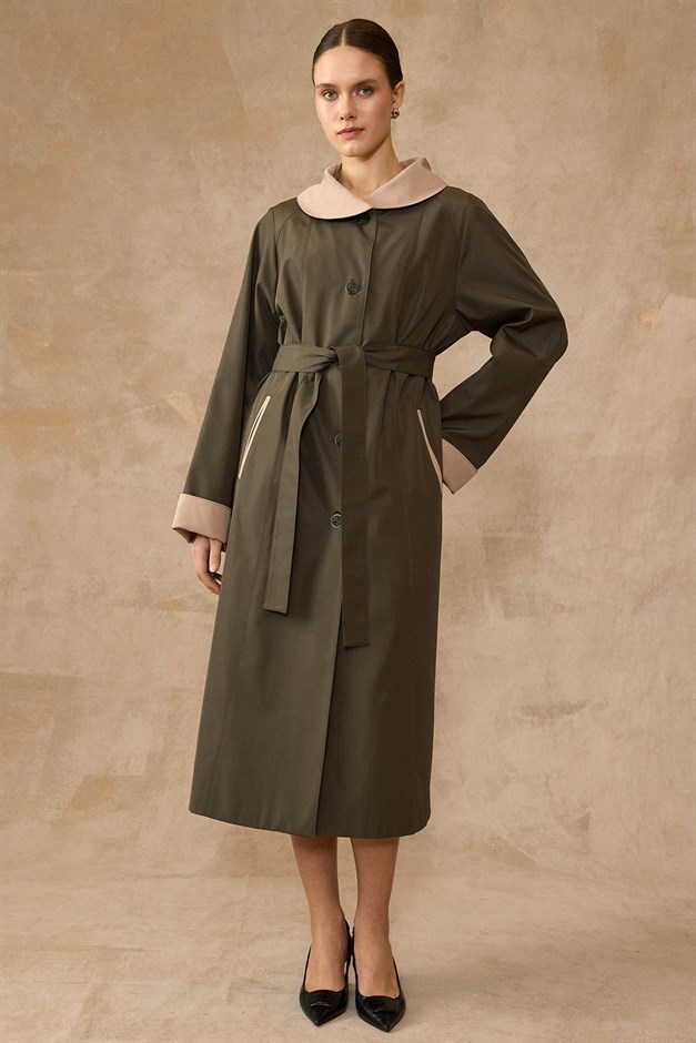 Bebe Yaka Garni Detaylı Reglan Kol Büyük Beden Bondıng Kap KOYU HAKİ 4310