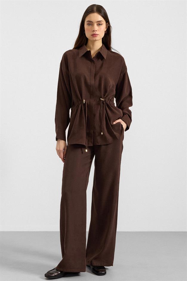 Belden Büzgülü Salaş Model Gömlek KAHVE 9413