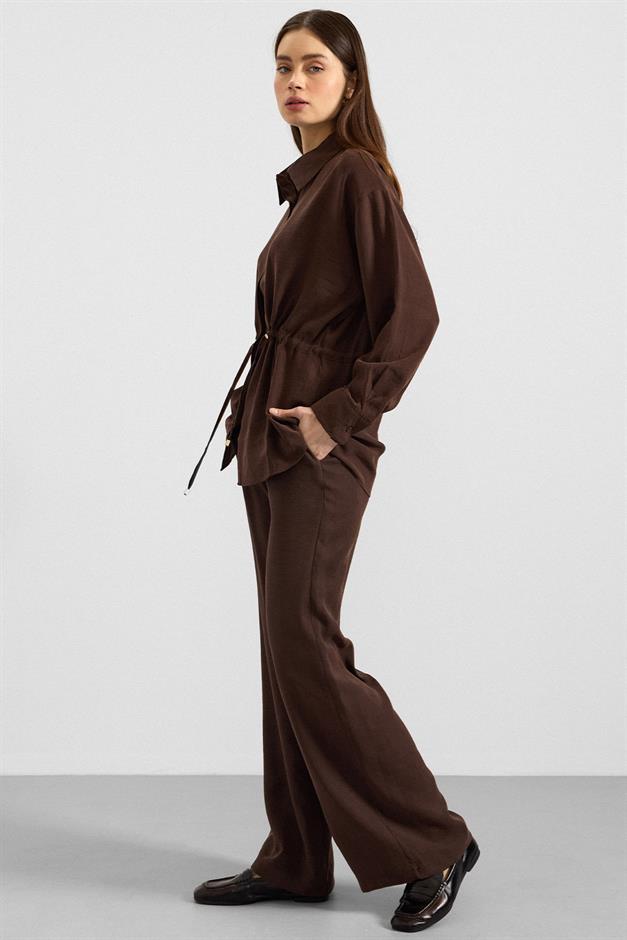 Belden Büzgülü Salaş Model Gömlek KAHVE 9413