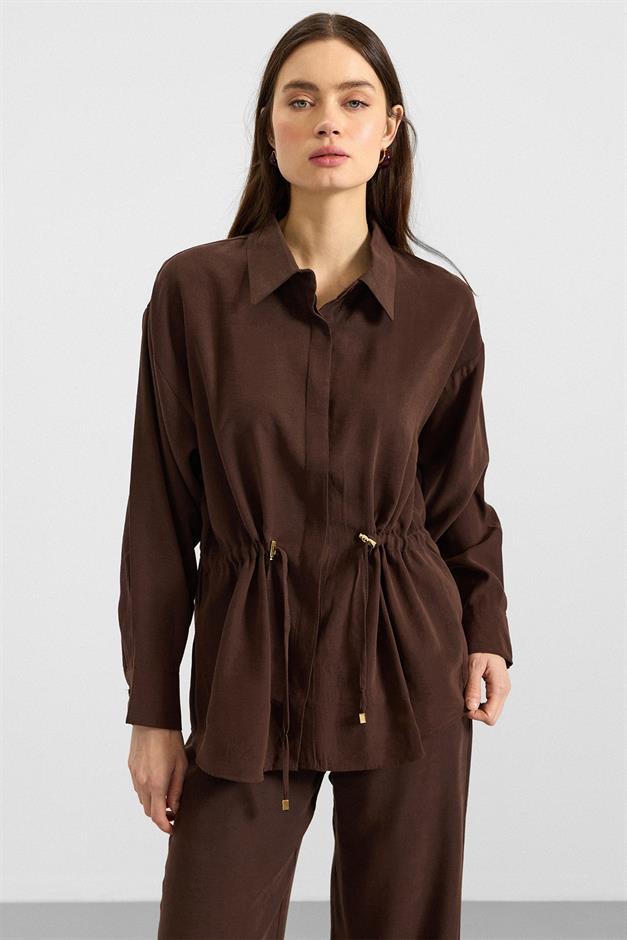 Belden Büzgülü Salaş Model Gömlek KAHVE 9413
