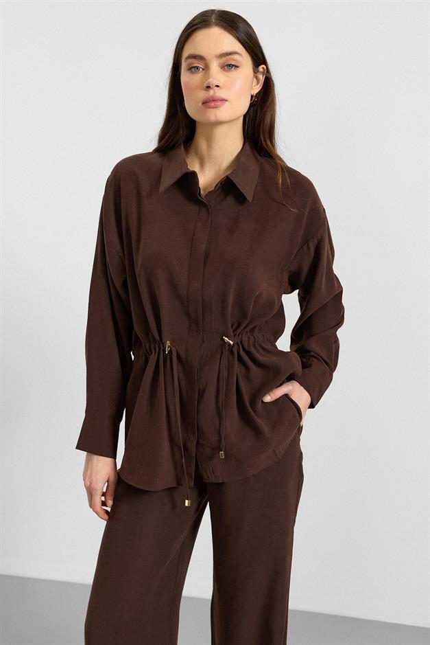 Belden Büzgülü Salaş Model Gömlek KAHVE 9413