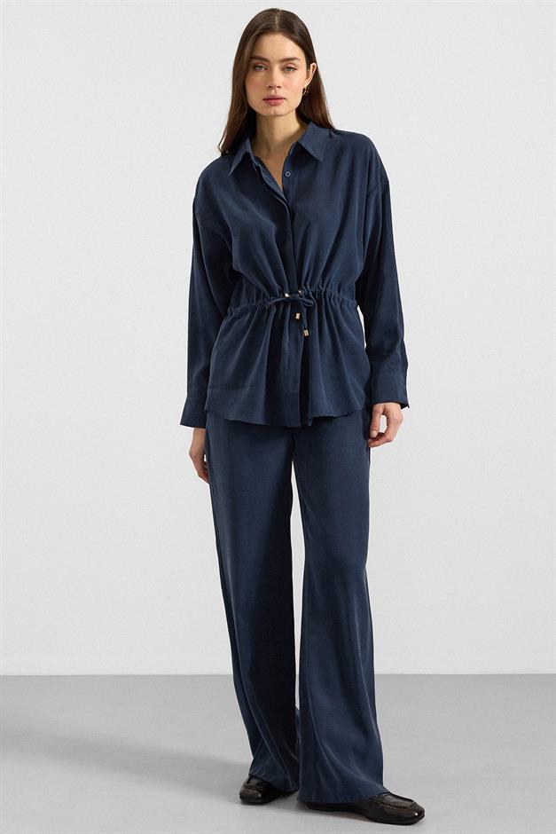 Belden Büzgülü Salaş Model Gömlek LACİVERT 9413