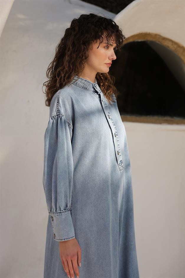 Oversized Denim Dress with Waist Tie Detail BLUE 9268-E