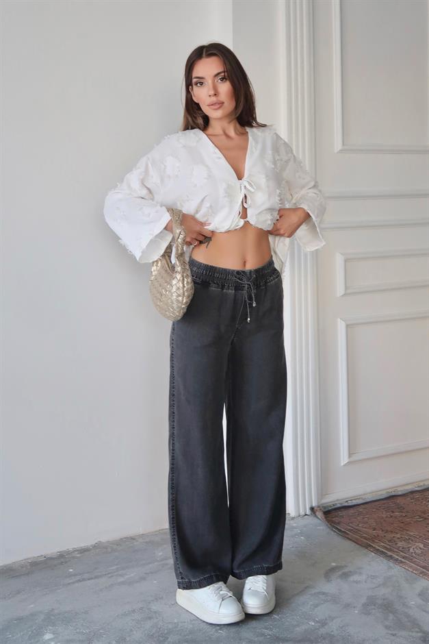 بنطلون ليوسيل بقصّة مريحة مع رباط على الخصر أنثراسايت 7585