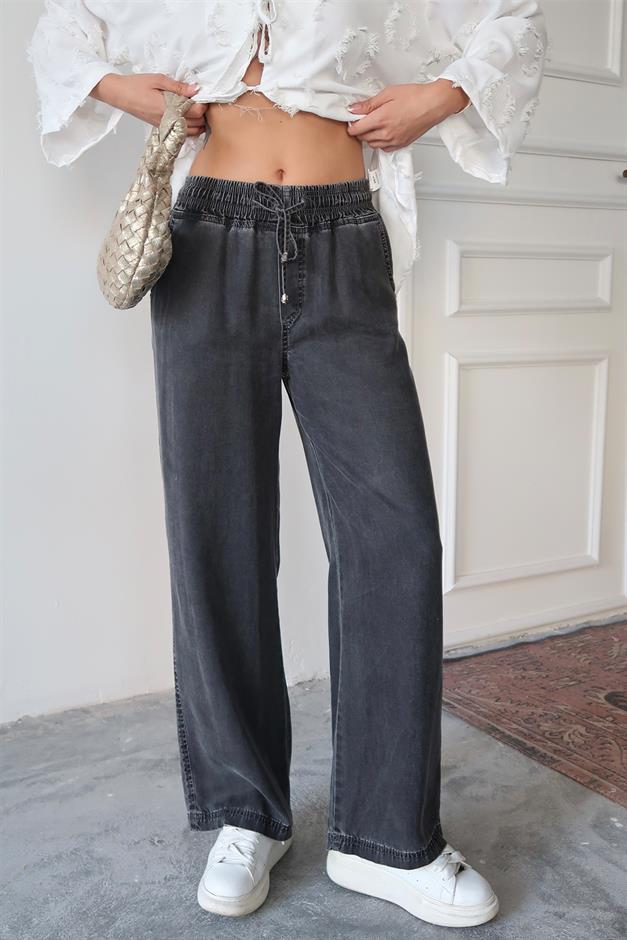 بنطلون ليوسيل بقصّة مريحة مع رباط على الخصر أنثراسايت 7585