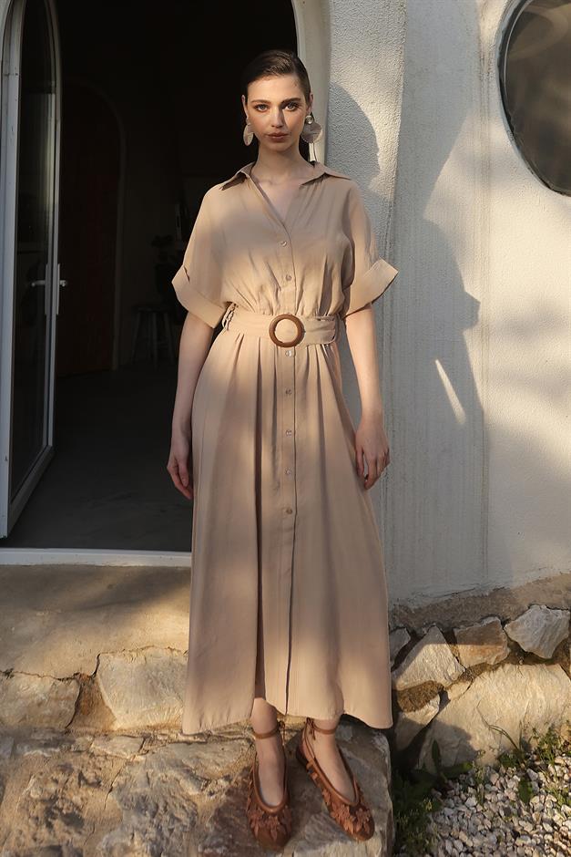 Modal Dress with Gathered Waist Belt Detail IVORY 9307-E