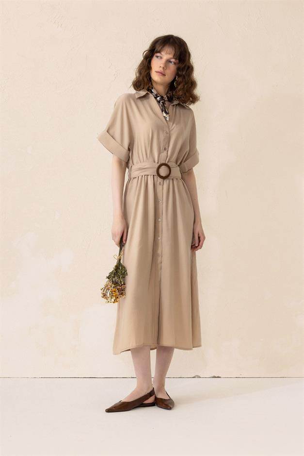 Modal Dress with Gathered Waist Belt Detail IVORY 9307-E