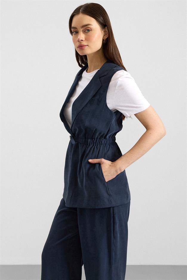 Beli Büzgülü Kemer Detaylı Modal Yelek LACİVERT 8284