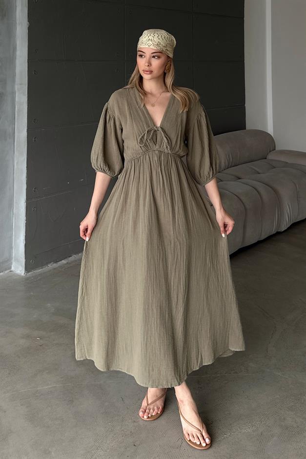 Half Sleeve Muslin Dress with Elastic Waist Lace Detail DRAB 9331-E