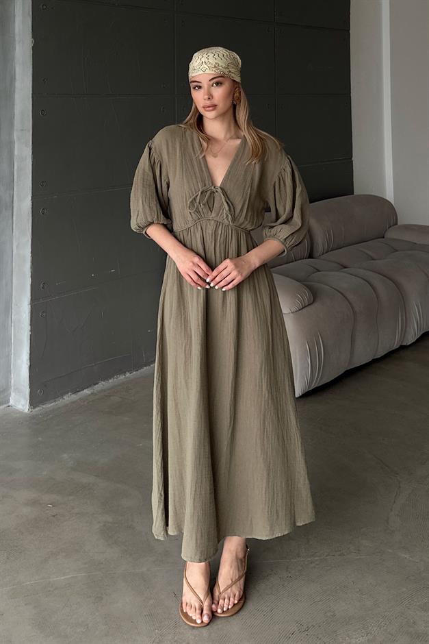 Half Sleeve Muslin Dress with Elastic Waist Lace Detail DRAB 9331-E