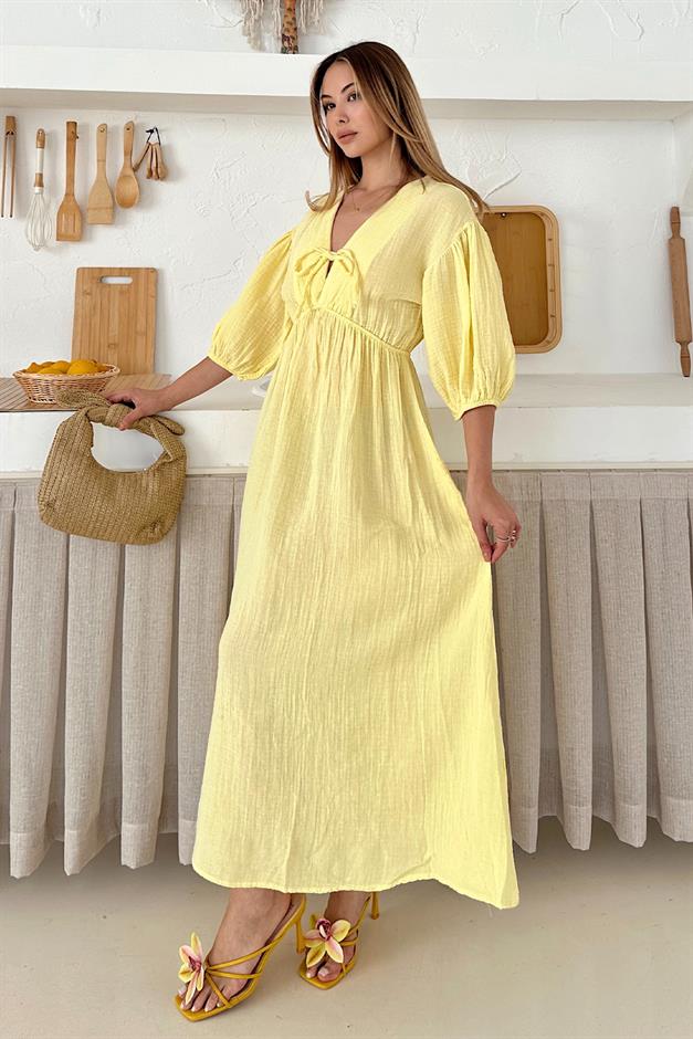 Half Sleeve Muslin Dress with Elastic Waist Lace Detail SARI 9331-E