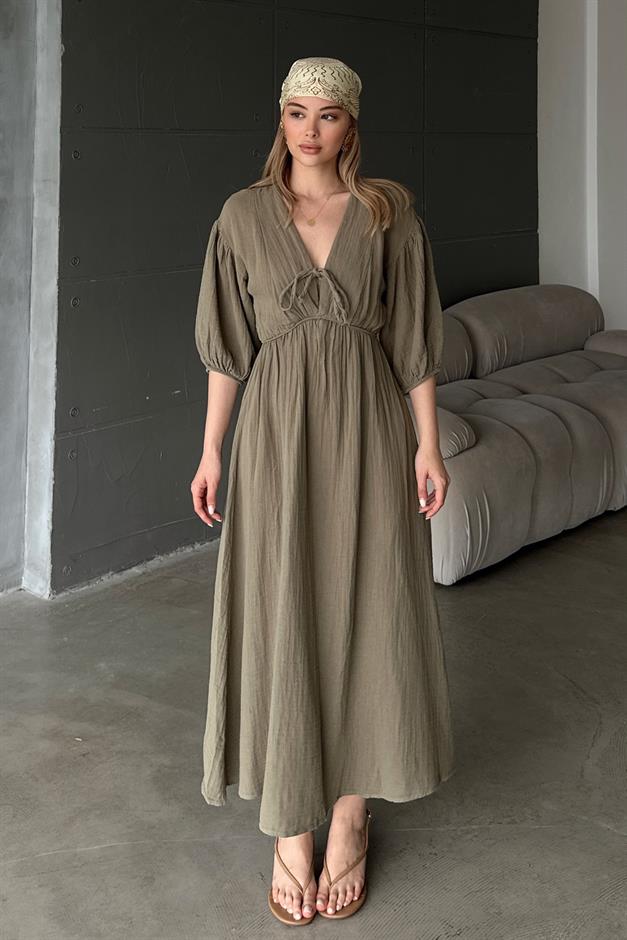 Half Sleeve Muslin Dress with Elastic Waist Lace Detail DRAB 9331-E