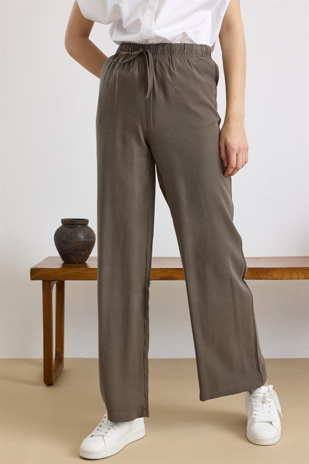 Beli Lastikli Geniş Paça Modal Pantolon HAKİ 7588