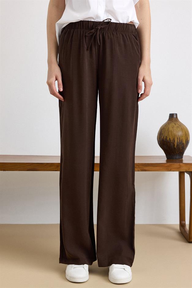 Beli Lastikli Geniş Paça Modal Pantolon KAHVE 7588