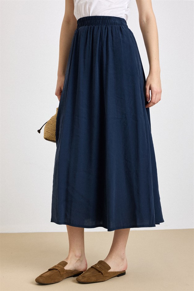 Beli Lastikli Kloş Modal Etek LACİVERT 7071