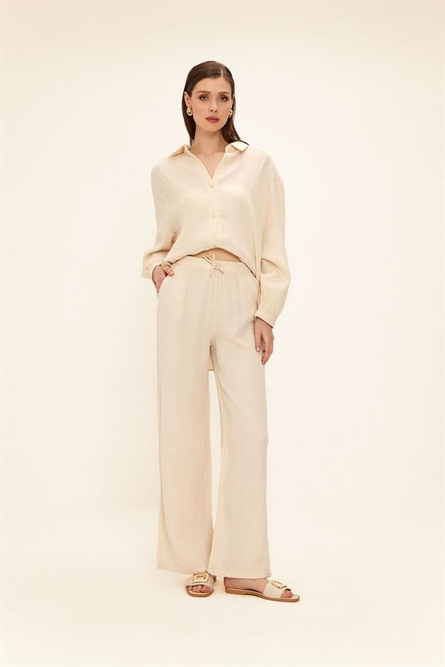 بنطلون موسلين بخصر مرن يفعل 7580