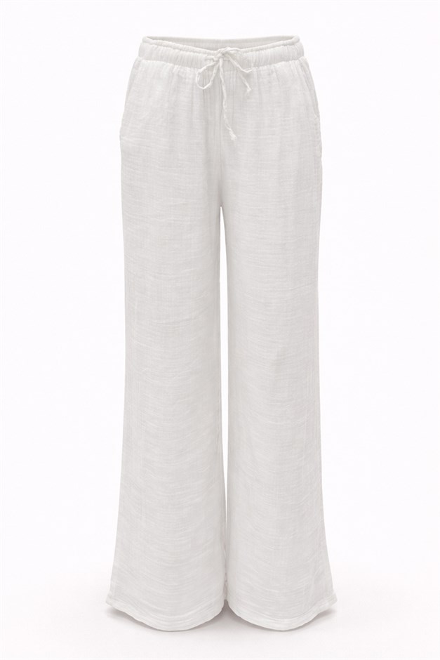 Beli Lastikli Müslin Pantolon BEYAZ 7580