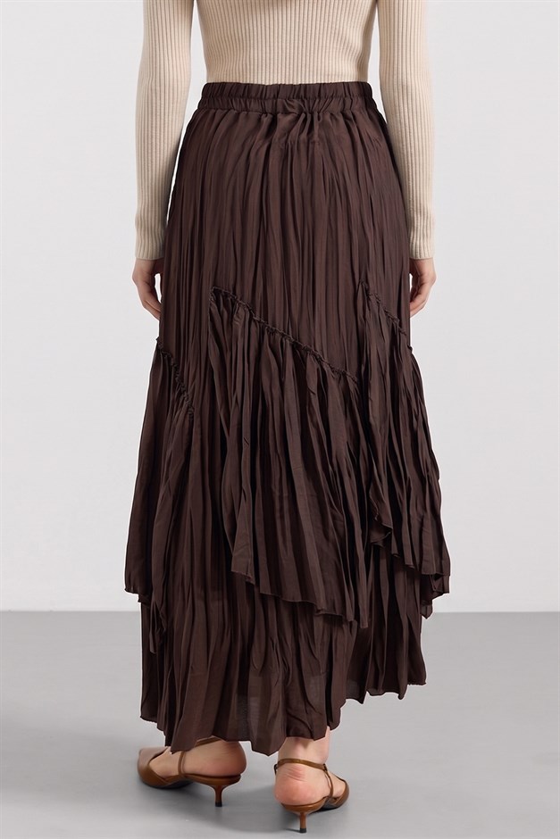 Beli Lastikli Pileli Kat Kat Etek KAHVE 7076