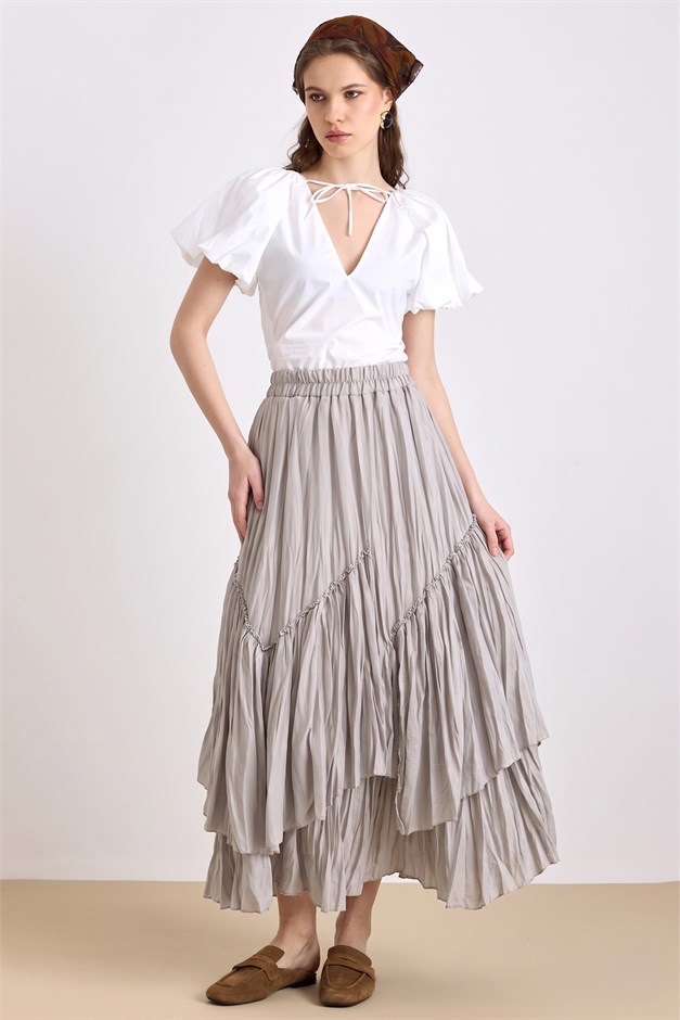 Beli Lastikli Pileli Kat Kat Etek TAŞ 7076