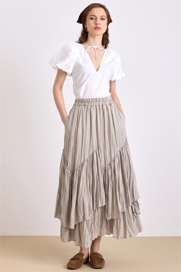 Beli Lastikli Pileli Kat Kat Etek TAŞ 7076