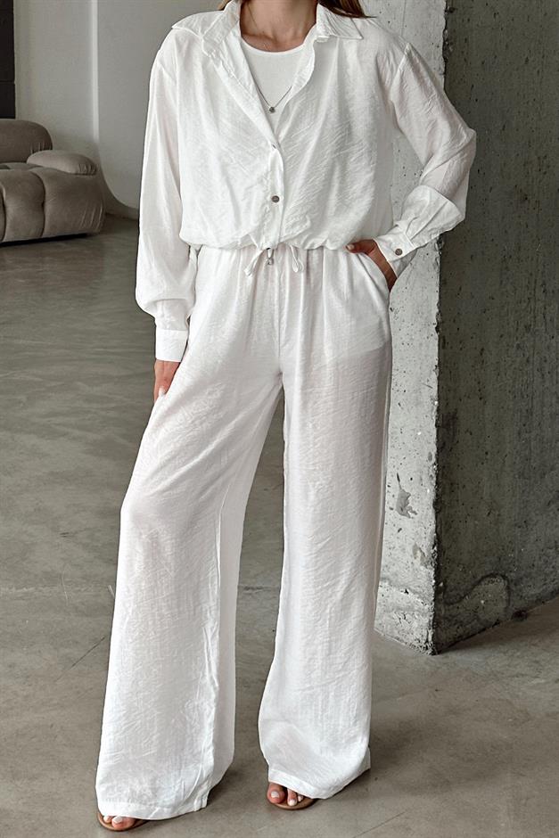 بنطال تشوروش مريح بخصر مطاطي أبيض 7583